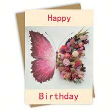 1pc Beautiful Floral & Butterfly Happy Birthday Greeting Card,School Supplies,Back To School