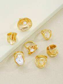 30pcs Exaggerated Chunky Vintage Coin Style Asymmetrical Metal Rings Set, Suitable For Women, Couples, Vacation, Date, Daily, Party, Gift For Mom, Friends