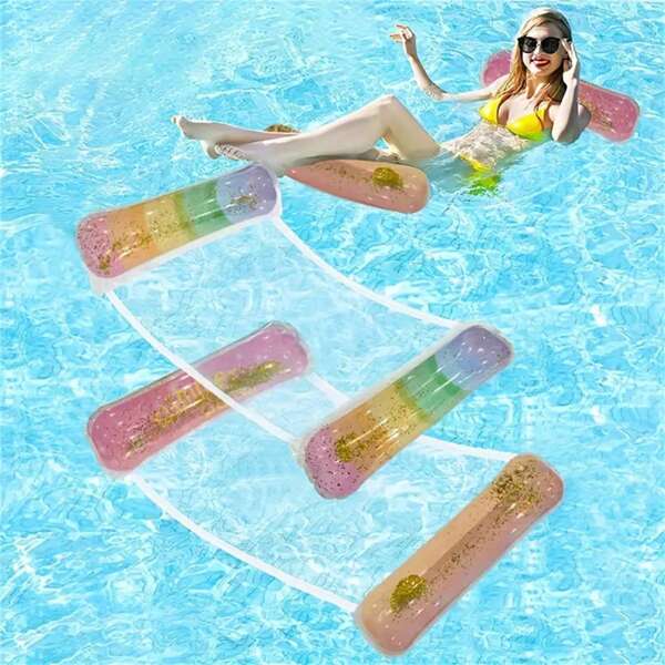 1 Stück bunter tragbarer Wasser-Hängematte für Erwachsene, multifunktionale PVC Pool-Schwimmliege, Liege- und Treib-Funktion, perfekt für Reisen und Poolzeit zu Hause, geeignet für Urlaub, Strand