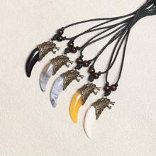 5 pièces Collier réglable tressé unisexe avec pendentif tête de loup. Parure de bijoux mode et casual pour couple, pour usage quotidien et occasions multiples