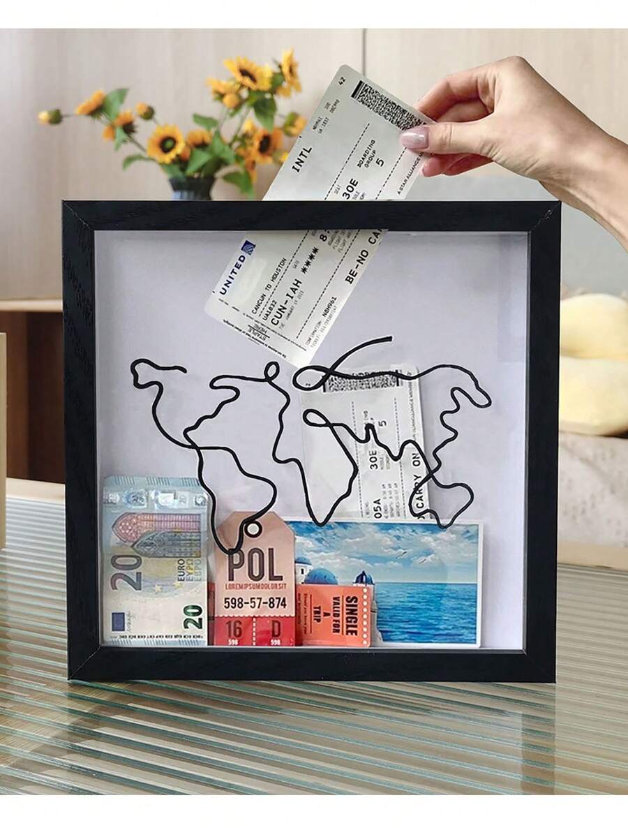 Square Ticket & Memory Display Frame - Top-Loading Travel Keepsake Organizer With 3 Sizes & Colors For Cards, Boarding Passes, Holiday Souvenirs | Durable Collectible Photo Collage Frame