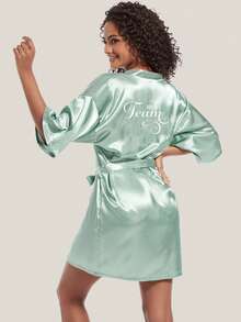 1件新娘伴娘优雅短款仿丝睡袍，秋冬款