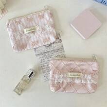 Spetsfärgad blommig myntbörs, nischad bärbar förvaringsväska, myntnyckeltillbehörspåse, rosettdekoration för smink, julklappar, påse, resor, presenter till kvinnor, reseessentials, påse, kuvertväska / liten handväska, sminkorganisatör, sminkväska, borsthållare, minipåse, påse med stor kapacitet, presenter till kvinnor, julklappar, presentidéer för kvinnor - Multifärgad - Visa 5