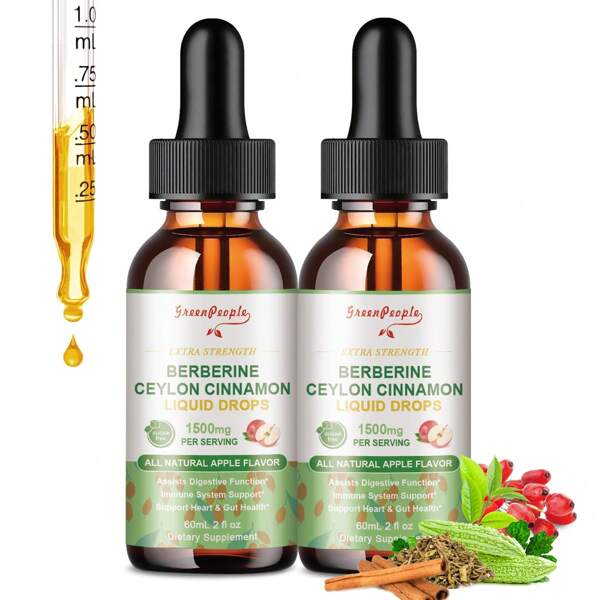 2 Pack Berberine Ceylon Cinnamon Liquid Drops 1500mg PER SERVING 120ml