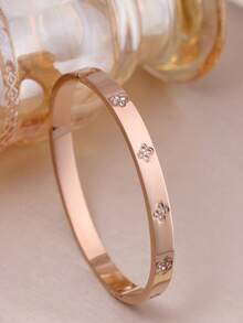 18K Gold Plated Stainless Steel Luxury Colorful Cubic Zirconia Bangle Bracelet, Fashion Jewelry For Women - Four Leaf Clover Bracelet - View 13