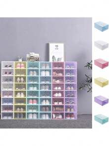 6-Piece Plastic Shoe Box, Transparent Foldable Shoe Storage - 彩色 - 查看 1