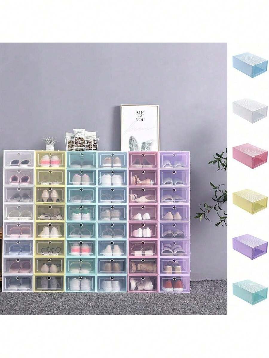 6-Piece Plastic Shoe Box, Transparent Foldable Shoe Storage - 彩色 - 查看 1