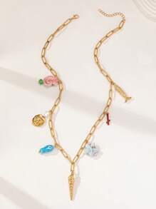 1pc Handmade Ceramic Ocean Sea Shell & Starfish Charm Necklace For Women, Random In Color And Shape