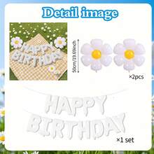 白色生日字母氣球橫幅 雛菊氣球 雛菊聚酯箔氣球 附「Happy Birthday」文字，適合成人活動、拍照道具與簽到拍照、生日派對裝飾，易於組裝，歡樂設計，鋁箔氣球，慶典裝飾，畢業場合必備 - 彩色 - 查看 4