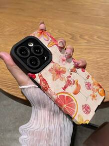 1 pieza Funda de teléfono suave y resistente a los golpes con textura y patrón de vida marina rosa compatible con Apple
