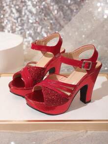 2024 New Thick Bottom Non-Fatiguing High Heel Sandals, Summer Chunky Heel Platform Peep-Toe Women Shoes - Red - View 5