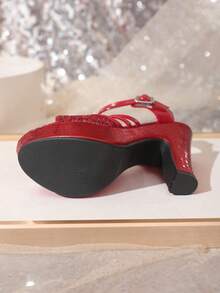 2024 New Thick Bottom Non-Fatiguing High Heel Sandals, Summer Chunky Heel Platform Peep-Toe Women Shoes - Red - View 7