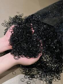 1000/3000 件加厚耐用橡皮筋马尾辫固定器，高弹性，黑色，几何图案，休闲，ABS 塑料，发带，发饰，发圈， - 黑色 - 查看 7