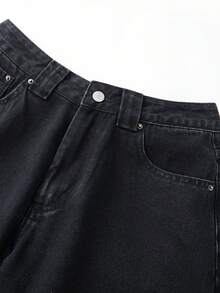 Women's Knee Length Denim Shorts Loose Solid Color Low Rise Wide Leg Shorts With Pockets - Grey - View 2