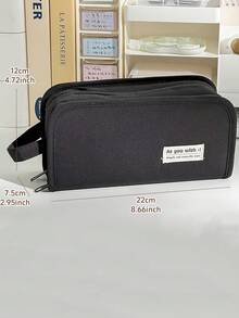1pc Simple Color Pencil Case Pen Bag, Dual-Side Open Multi Inner Mesh Bag Transparent Pocket, For Stationery Pens Memo Student Back To School,Pencil Pouch,School Bag - Multicolor - View 2