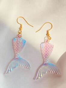 1 par de pendientes elegantes y encantadores con diseño de sirena, pendientes iridiscentes con diseño de océano, pendientes de verano con tema oceánico, hechos de material acrílico, ligeros y con estilo, perfectos para la playa, un gran regalo para seres queridos y amigos
