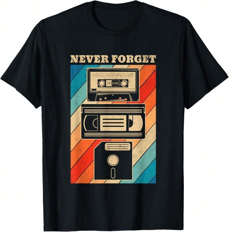 Never Forget Vintage Floppy Disk Vhs Tape 90S 80S Cassette T-Shirt Practical Gift For Teacher Housewarming Gift For New Homeowners - Black - View 1