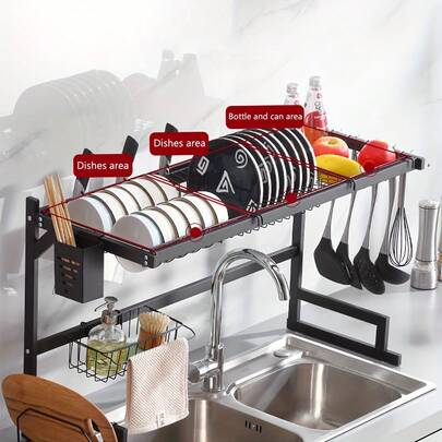 1pc Kitchen Sink Storage Rack, Kitchen Dish Rack, Painted Carbon Steel Material, Tableware Storage Rack Shelf, Bowl Holder, Dish Rack, Cup Holder, Drain Board, Cutlery Rack, Home Kitchen Accessories For Hotels,Restaurant, Bulk Kitchenware&Tableware