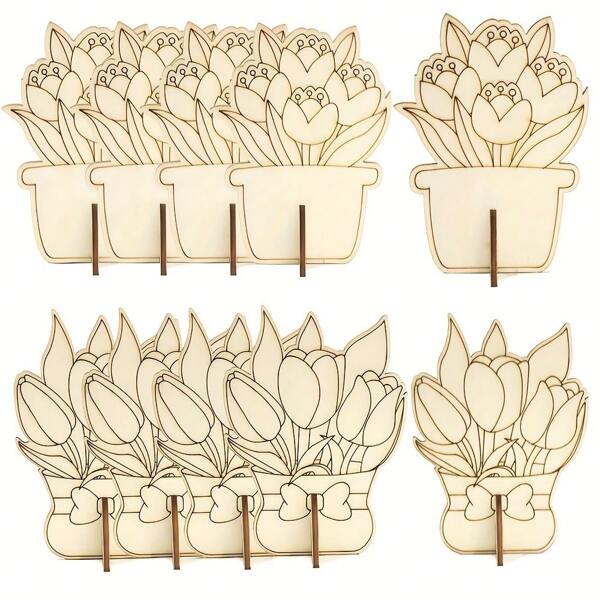 10 pezzi di tulipani in legno a forma di artigianato fai-da-te, adatti per matrimoni, compleanni e altre decorazioni, decoro da scrivania
