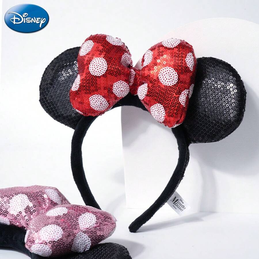 Disney 1PC Officially Licensed Minnie Hair Band Sequin Mouse Ears Cartoon Cute Style Headdress Land Photo Props Decorations Hair Accessories Princess Party Birthday Party Gifts Christmas Present, Hair Hoop, Headbands