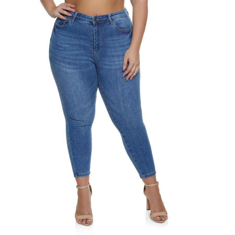 Plus Size WAX Whiskered High Waist Skinny Jeans - Multicolor - View 1