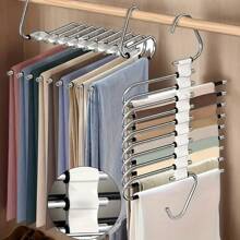 1 Gruccia salva-spazio per pantaloni, gruccia multifunzionale in acciaio inox antiscivolo per pantaloni, organizer per armadio in acciaio inox per pantaloni, jeans, pantaloni, sciarpe, gruccia magica per pantaloni e jeans, organizer premium multifunzione in metallo per leggins