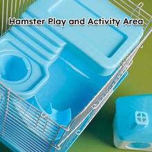 Mini Double-Deck Hamster Cage Villa - Metal Frame + Detachable Base For Easy Cleaning, Three-In-One Hamster Entertainment With A Wheel/Tunnel/Platform, Natural Landscape Cage For Pets, Safe For Chewing And Escape-Proof - Pink - View 5