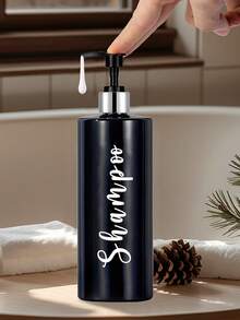 3pcs 500ml Convenient Refillable Shampoo And Conditioner Dispenser Set With Pump And 3 Waterproof Tags Back To School - Black - View 2