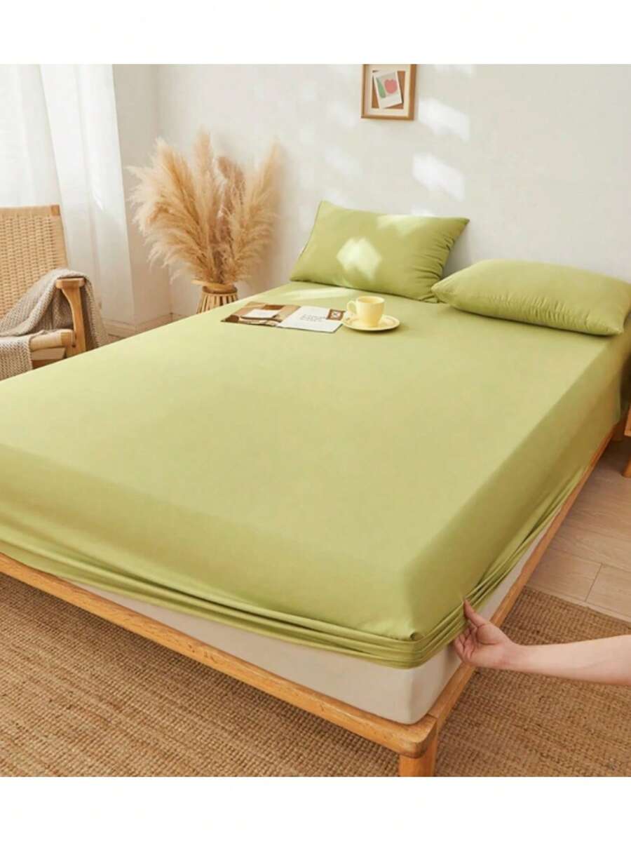 1 Piece Fitted/Drawer Sheet Cotton Breathable Solid Color - Olive Green - View 1