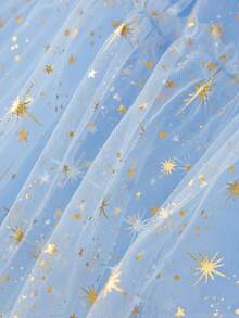 Toddler Girls Tulle Dress Sleeveless Star Print Belted Pageant Dress Kid Wedding Ball Gown - 藍色 - 查看 7