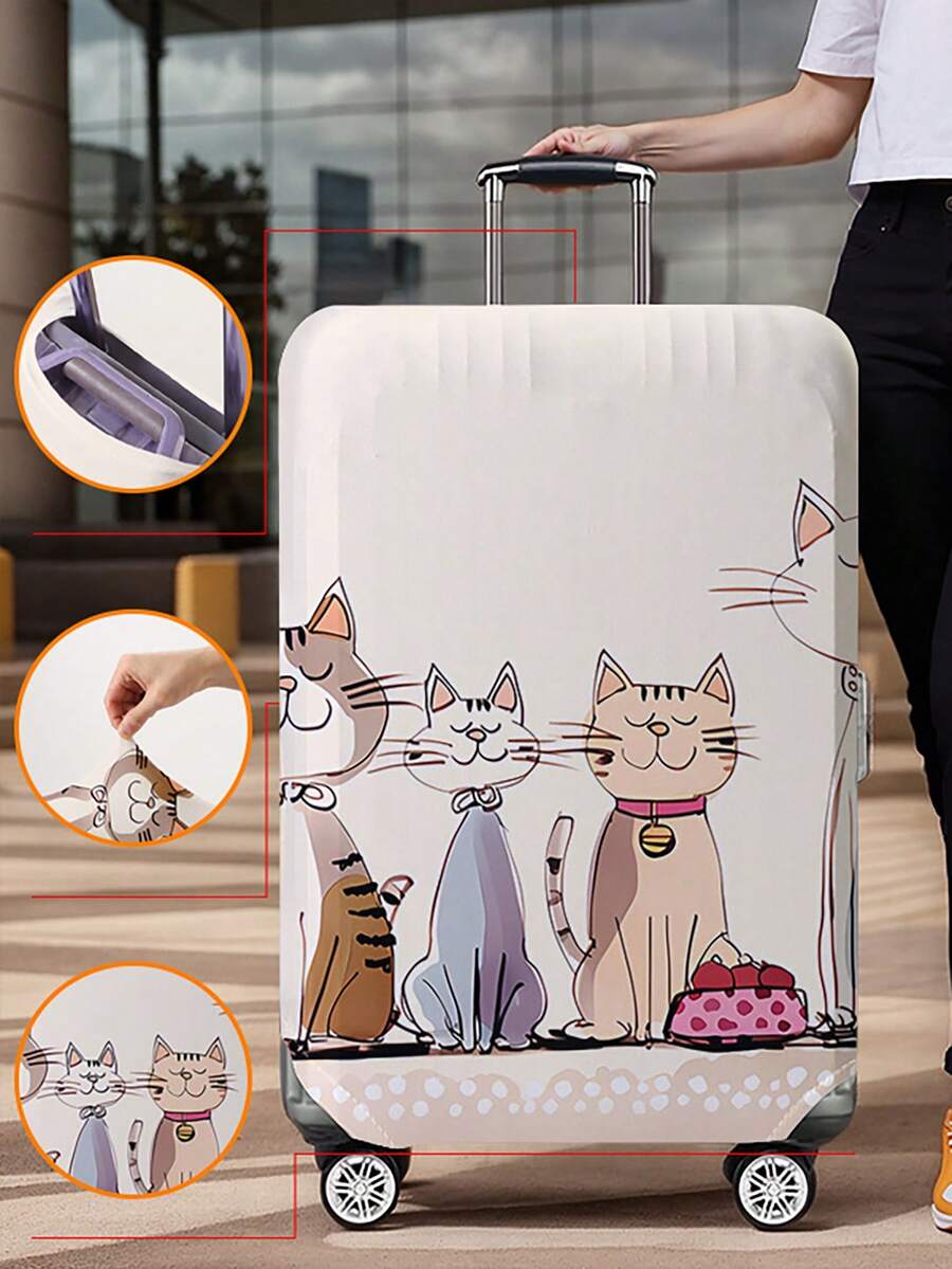 猫图案行李箱盖 18-32 英寸灵活行李箱盖，适用于 18-32 英寸行李箱盖防刮保护器行李箱保护器行李箱盖保护罩防尘罩行李箱防尘罩旅行配件返校、学校用品、商店返校、教室、学校用贝壳包学校配件学校用品