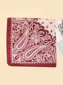 1pc Paisley Printed Women Bandana,Faux Silk Printed Square Scarf, Fashion Multifunctional Headband/Hairband, Suitable For Daily Use - Wine Red - View 3