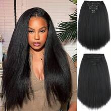 7pcs Fluffy Straight Hair Clip-In Extensions, Black Hair Pieces, Suitable For Straight Hair Clip-In Extensions - Black - View 3