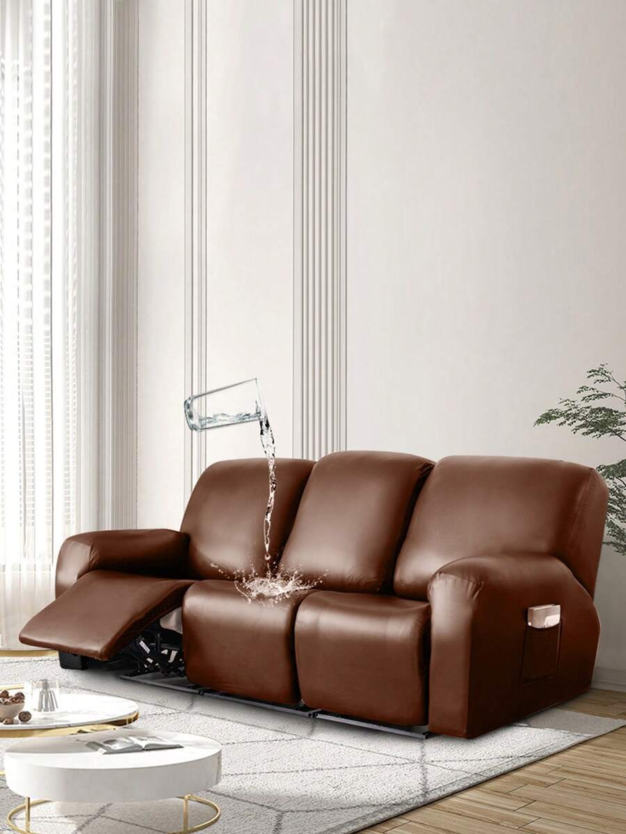 1 件防水弹力沙发套，纯色躺椅套，躺椅套家具保护套，适用于卧室办公室客厅家居装饰 - 棕色 - 查看 1