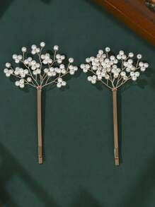 2 pièces Clips pour cheveux élégants et luxueux incrustés de cristaux et de faux perles, convenant pour les mariages/fêtes des femmes, cadeaux de mariée/demoiselle d'honneur. Peignes pour cheveux, peignes latéraux