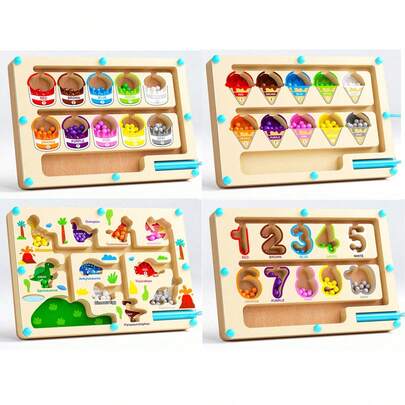 Children's Wooden Magnetic Color And Number Maze, Wooden Color Classification Maze, Wooden Color Matching Learning Counting Puzzle Board, Montessori Counting Matching Game Color Classification Board, Montessori Fine Motor Skills Toys, Magnetic Toys, Magnetic Games. Suitable For Children Aged 3+