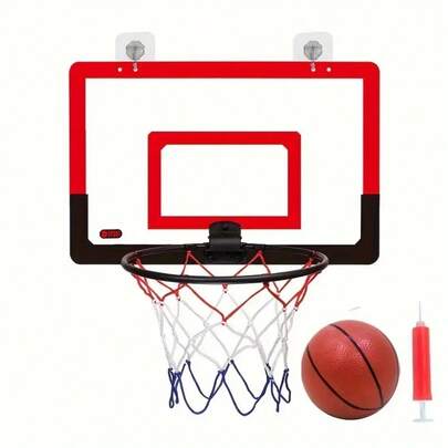Bärbar väggmonterad basketkorg för inomhusbruk, hopfällbar ryggtavla med minibasket, ingen borr krävs, vägghängande basketkorg för hemmabruk, sportträning, svartvit tavla med 1 basket och 1 luftpump, lämplig för inomhus- och utomhusbruk, 14+ år, baskettillbehör, perfekt present till basketälskare