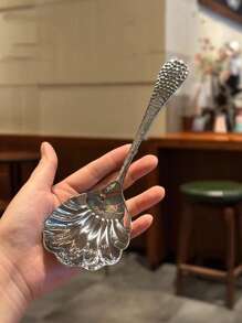 1 pieza/ 2 piezas Cuchara de servir de acero inoxidable con forma de concha, cuchara de sopa y fideos de mango largo, para usar en restaurantes/hoteles/hogar, cuchara de acero inoxidable 304 para helado, útiles escolares