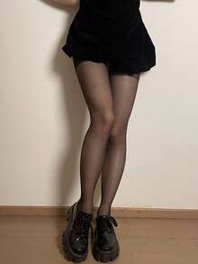 1pc Black Minimalist Sheer Tight Stockings, Suitable For All Occasions - Black - View 2