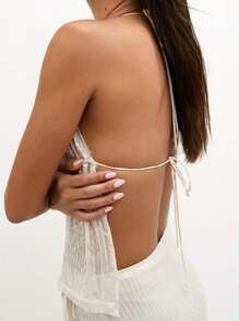 Women Tank Tops Sequins V-Neck Tie-Up Halter Neck Casual Vests Summer Sleeveless Tops Streetwear