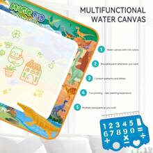 Tecforood Pizarra de dibujo mágica de acuarela - Dinosaurio, animal, tema reutilizable, suministros de arte lavables, paño absorbente y bolígrafo mágico de agua, juguete interactivo padres-hijos, regalo de cumpleaños creativo, ilustración de dinosaurio, material antiadherente, juguete interactivo