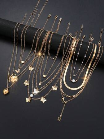 13 st/3 set minimalistiska halsband med hjärta, fjäril, stjärna, måne och skiva i pärlor, present till kvinnor, lämplig för dejter, semestrar och vardagskläder, alla hjärtans dag, mors dag-present