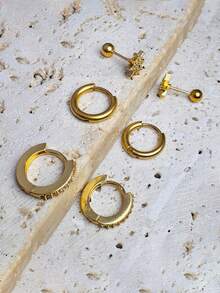 3 Pairs Cubic Zirconia Star Stud Earrings, 14K Gold Plated, Suitable For Earlobes, Cartilage, Helix And Other Ear Piercings, Unisex - 3Pairs-gold1# - View 5