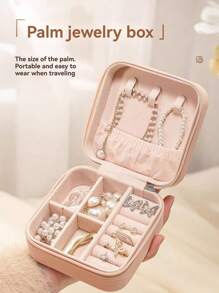 1 pièce Boîte de rangement de bijoux de voyage, cadeau pour femme, mini organisateur de bijoux, support pour colliers et boucles d'oreilles avec miroir, rose, articles de voyage essentiels, cadeau de la fête des mères pour les femmes, organisateur de stockage, articles de voyage essentiels, retour à l'école, stockage en dortoir