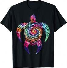 Hippie Tie Dye Shirt,  Sea Turtle  Tee T-Shirt[TR Gifts For Her - Black - View 1
