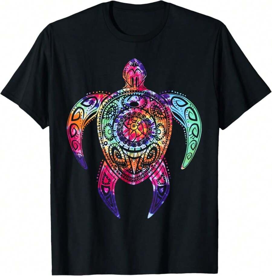 Hippie Tie Dye Shirt,  Sea Turtle  Tee T-Shirt[TR Gifts For Her - Black - View 1