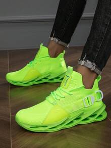 Women's Sporty Lace-Up Fabric Upper With Letter Tape Design Cleated Sole Athletic Sneakers