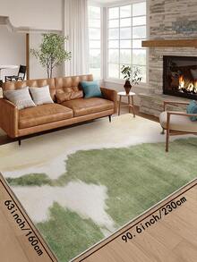 1 Stück großer Teppich für Wohnzimmer in grünbeigem Muster, moderner minimalistischer Stil 1100g/㎡ niedriges Flaumaterial, 5 mm Dicke, weich und angenehm anzufühlen, leicht zu pflegen, wasserdicht und fleckabweisend, rutschfeste Rückseite, maschinenwaschbar, Teppich für Lobby, Schlafzimmer, Küche, Esszimmer, Büro, Raumdekoration und Fußmatte