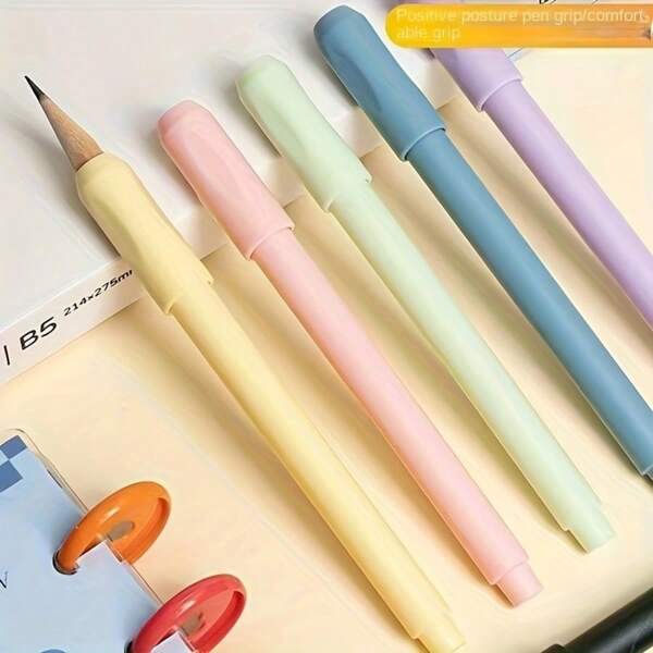Extensor de empunhadura de lápis de 1 peça, adequado para estudantes, artistas, empunhadura auxiliar de caligrafia multicolorida, porta-lápis aplicável para canetas esferográficas, lápis, pincéis, lápis de sobrancelha, para desenho, esboço - aplicável para canetas redondas, triangulares, hexagonais, multicoloridas