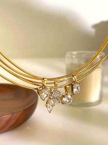 5件套AAAA级锆石吊坠项链，不锈钢链，女士日常佩戴饰品 - 金色 - 查看 9